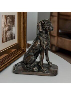 Vintage Bronze Labrador Dog Sculpture Art Decor Collectible